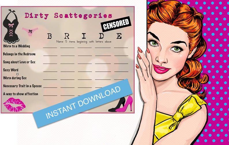 Bachelorette Party Games Who wants to play Dirty Scattegories Instant Download image 1