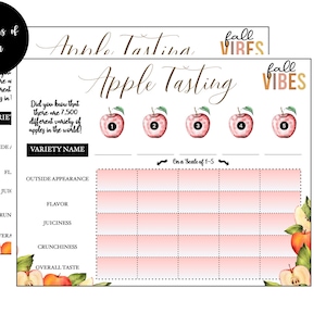 Fall Apple Tasting Score Card INSTANT DOWNLOAD | Family Apple Tasting Cards for a friends or family event, kids birthday party, school party