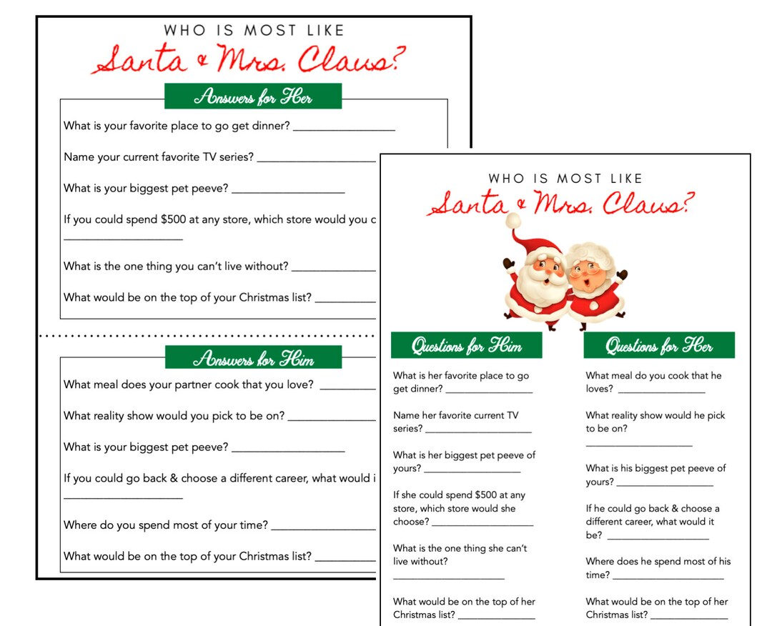 Holiday Game COUPLES GAME Newlywed Trivia Questions Instant Download - Etsy