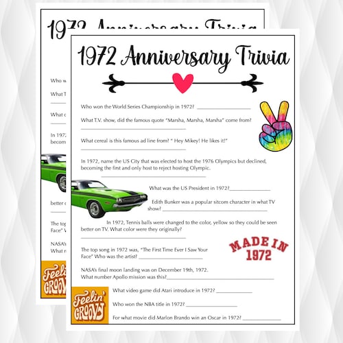 50th Anniversary Party 1972 Party Game Questions From 1972 Etsy
