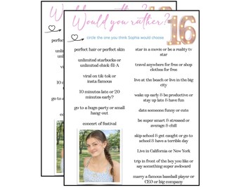 Birthday Party Game | Would you rather | Who Knows the Birthday Girl the Best | Digital Download