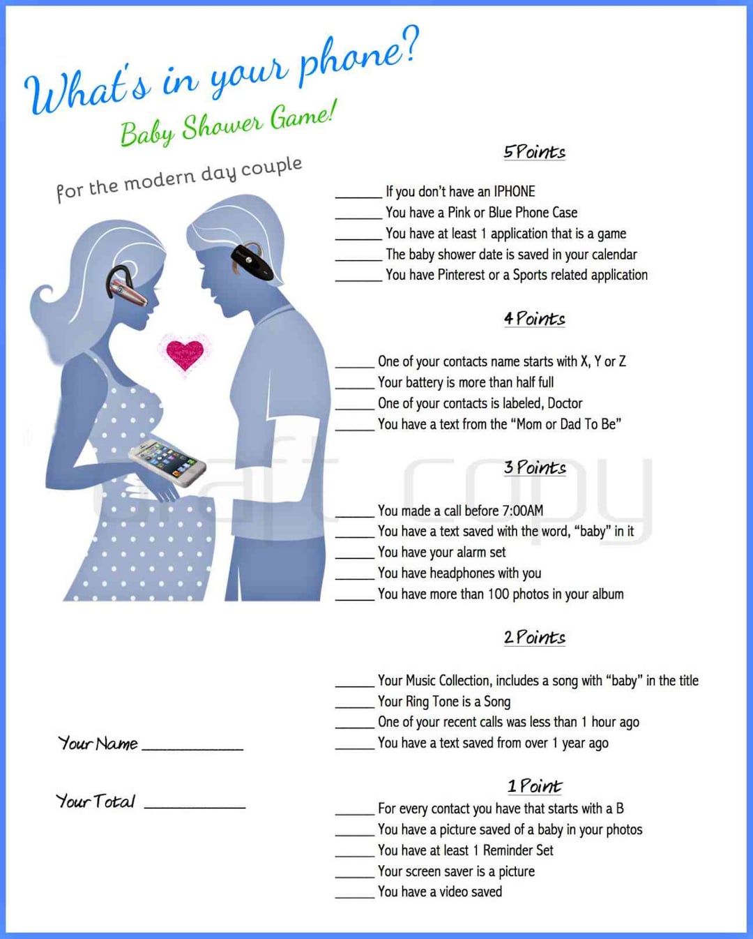 Baby Shower Game Printable-game for Couples Shower - Etsy