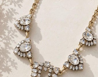 Vintage J. Crew Gold-Tone Necklace with Clear Crystals