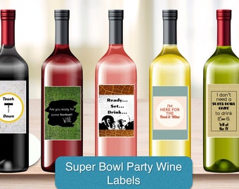 Super Bowl Party  Labels | Download | Printable Wine Labels | 6 Football Party | Wine Labels Printables