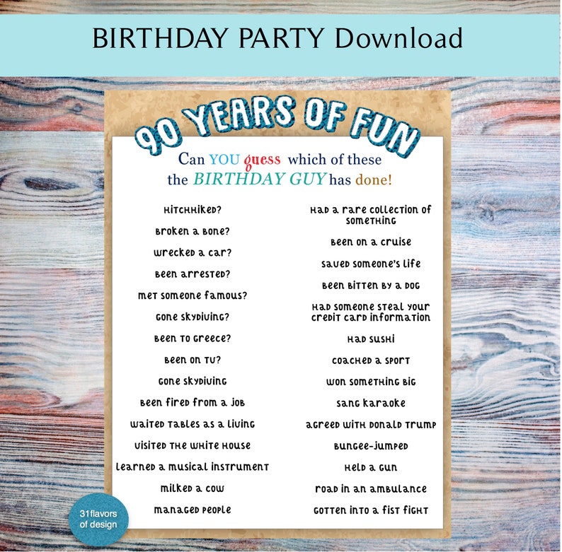 Who Knows the Birthday Guy the Best This or That Game Instant Download 90th Birthday Party Game