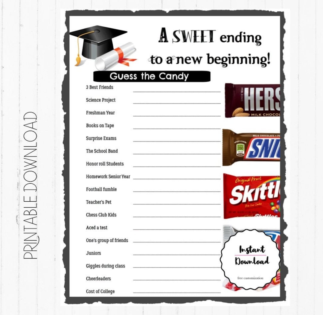 Graduation Party Games, Graduation Party Printables, Graduation Party Decorations, High School, Graduation Ideas, Guess the Candy Game - Etsy graduation-party-games-graduation-party-printables-graduation-party-decorations-high-school-graduation-ideas-guess-the-candy-game-etsy