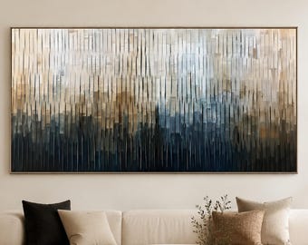 Textured Vertical Stripe Oil Painting, Heavy Impasto Abstract Canvas Art, Modern Neutral Wall Decor