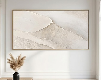 Grote 3D-kunst aan de muur met textuur, minimalistisch Wabi Sabi-schilderij, neutraal beige abstracte kunst aan de muur, origineel Japandi-decor voor moderne woonkamer