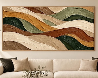 Layered Hills Painting Sage Green Cream Terracotta | Minimalist Abstract Wall Decor