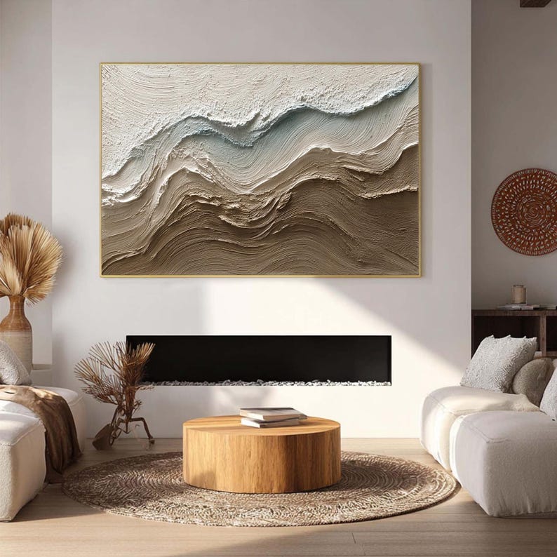 Original Abstract Oil Painting Wall Art, Neutral Beige Brown Textured ...