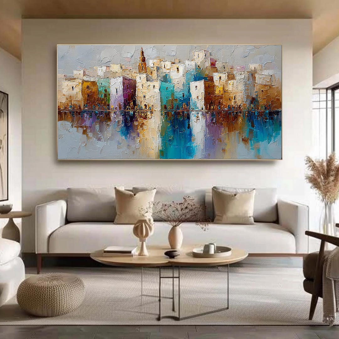 Colorful Venetian Canal Painting, Impressionist Waterside Cityscape ...