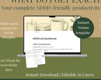 ADHD Planner Notion Template - Life Planner and Executive Function Task Manager