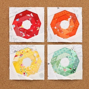 Spinning Log Cabin Foundation Paper Piecing Quilt Block PDF Pattern, FPP 4 Sizes - 3 inch, 4 inch, 5 inch, 6 inch, Print at Home; modern.