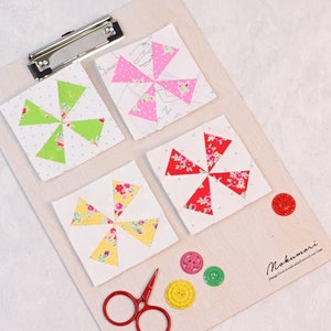 Windmill Foundation Paper Piecing Quilt Block PDF Pattern, FPP 5 Sizes - 2 inch, 3 inch, 4 inch, 5 inch, 6 inch, Print at Home; modern quilt