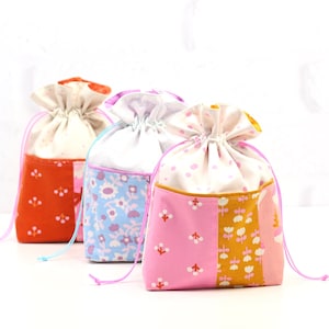 Pocketful of Sunshine Bag PDF Sewing Pattern, Drawstring Pouch with divided pocket; beginner sewing project; DIY bag pattern; gift bag.