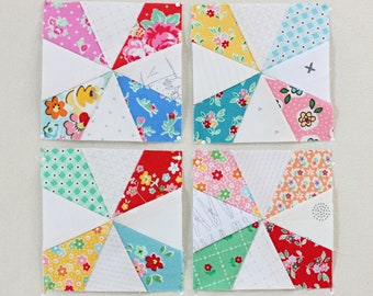 Kaleidoscope Foundation Paper Piecing Quilt Block PDF Pattern, FPP 5 Sizes - 2 inch, 3 inch, 4 inch, 5 inch, 6 inch, Print at Home