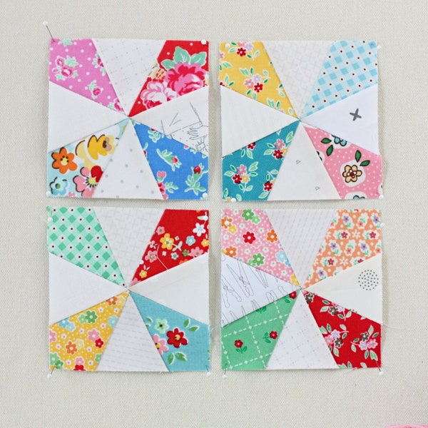 Kaleidoscope Foundation Paper Piecing Quilt Block PDF Pattern, FPP 5 Sizes - 2 inch, 3 inch, 4 inch, 5 inch, 6 inch, Print at Home