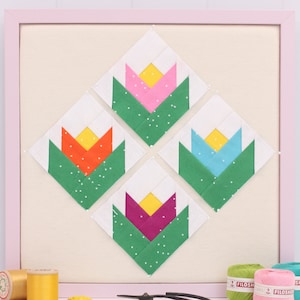 Tulip Twist Foundation Quilt-Block PDF Anleitung, 5 Größen - 2 Zoll, 3 Zoll, 4 Zoll, 5 Zoll, 6 Zoll, Print at Home