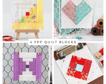 Foundation Paper Piecing Quilt Block Bundle, Log Cabin, Courthouse Steps, Heart Block, Twisted Log Cabin, 5 Sizes, Print at Home
