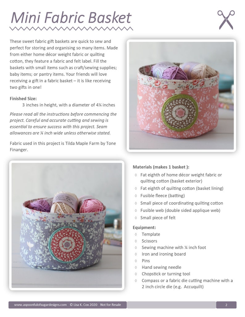 Mini Fabric Basket PDF Sewing Pattern image 3