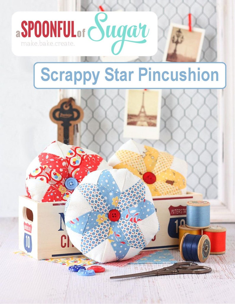 Scrappy Star Pincushion PDF Sewing Pattern image 1