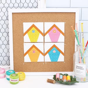Modello PDF per quilt con blocco di carta per fondale Birdhouse, FPP, 4 misure: 3 pollici, 4 pollici, 5 pollici, 6 pollici; voliera Bird House Nest Box.