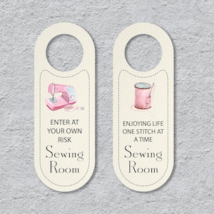 Retro Sewing Room Door Sign, Enter at Your Own Risk, Enjoying Life One Stitch at a Time PDF Printable