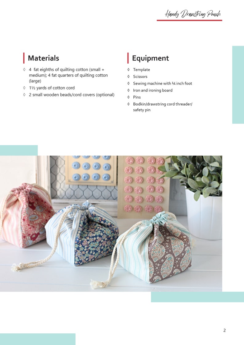 Handy Drawstring Pouch PDF Sewing Pattern Available in 3 sizes image 4