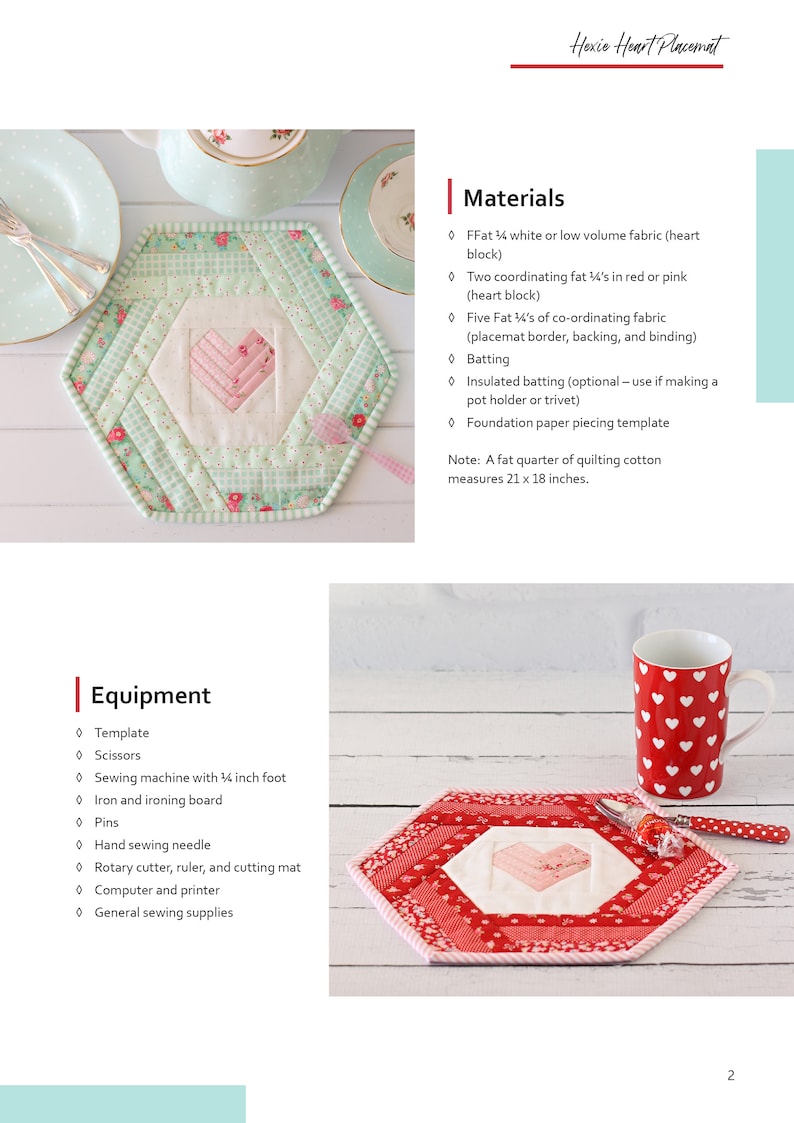 Hexie Heart Placemat PDF Sewing Pattern image 3