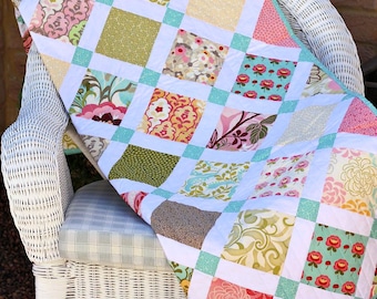 Lucky Charm Quilt PDF Sewing Pattern; charm square friendly; beginner quilt pattern; easy quilt; baby quilt; throw rug; pre-cut friendly.