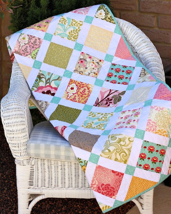 Lucky Charm Quilt PDF Sewing Pattern; charm square friendly; beginner quilt pattern; easy quilt; baby quilt; throw rug; pre-cut friendly.