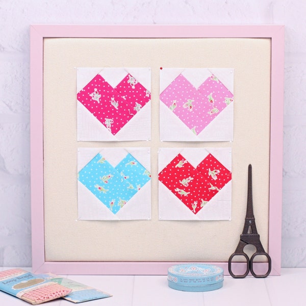 Simple Heart Foundation Paper Piecing Quilt Block PDF Pattern, FPP 5 Sizes - 2 inch, 3 inch, 4 inch, 5 inch, 6 inch, Print at Home