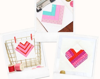 Heart Quilt Blocks Foundation Paper Piecing Bundle 2 PDF-patronen - 3 hartontwerpen elk in 5 maten - thuis afdrukken.