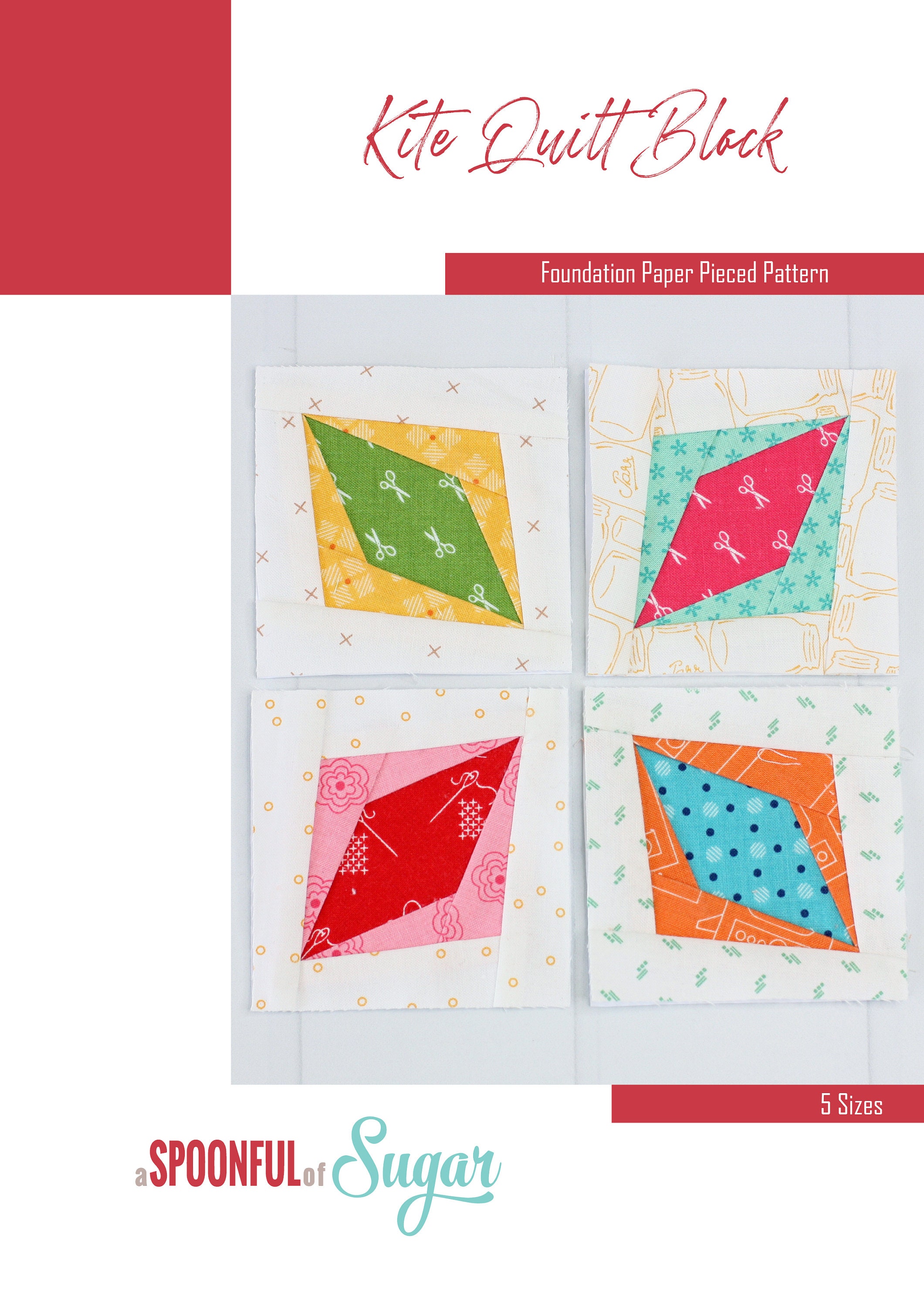Kite Foundation Paper Piecing Quilt Block PDF Pattern, FPP 5 Sizes - 2 ...