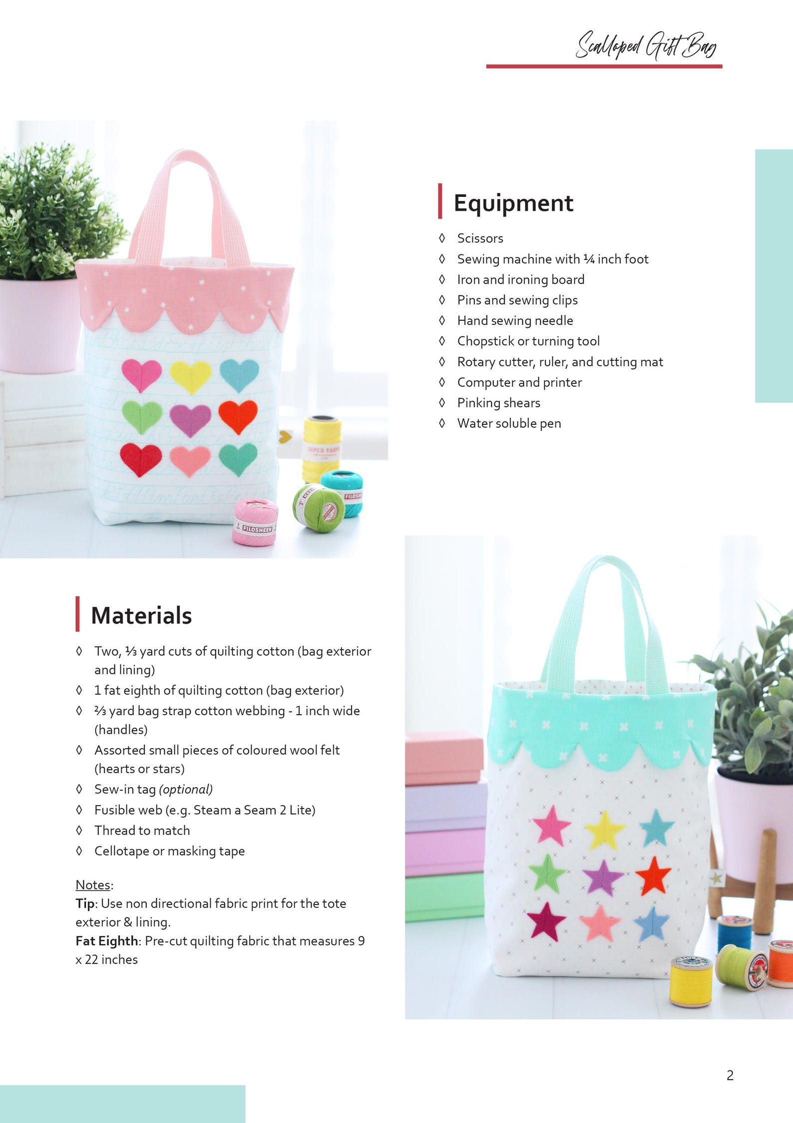 Scalloped Gift Bag Sewing Pattern – Heart or Star Appliqué – PDF Sewing ...
