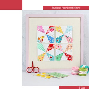 Kaleidoscope Foundation Paper Piecing Quilt Block PDF Pattern, FPP 5 Sizes - 2 inch, 3 inch, 4 inch, 5 inch, 6 inch, Print at Home; windmill image 6