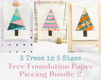 Tree Quilt Blocks Foundation Paper Piecing Bundle #2  PDF Patterns - 3 Tree Designs each in 5 Sizes - Print at Home.