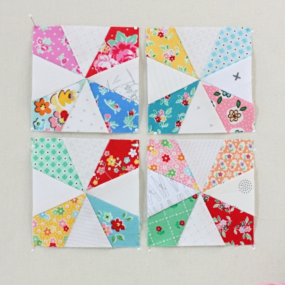 Kaleidoscope Foundation Paper Piecing Quilt Block PDF Pattern, FPP 5 Sizes - 2 inch, 3 inch, 4 inch, 5 inch, 6 inch, Print at Home; windmill