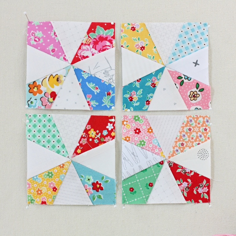 Kaleidoscope Foundation Paper Piecing Quilt Block PDF Pattern, FPP 5 Sizes - 2 inch, 3 inch, 4 inch, 5 inch, 6 inch, Print at Home; windmill image 1