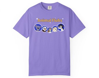 Animal Flubs T-Shirt | Cute Cartoon Pets Faces, Purple Tee