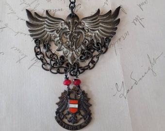 AUSTRIAN WINGS RUSTIC watch chain  vintage antique assemblage necklace