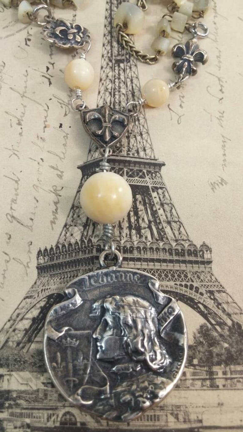 JOAN of ARC MEDAL religious vintage assemblage necklace