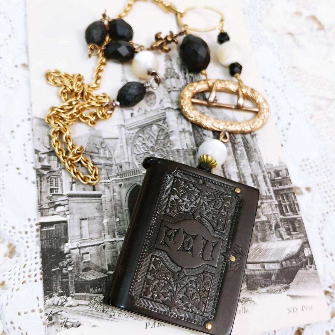 FRENCH GUTTA PERCHA Match Safe Memorial Vintage Watch Chain Etsy