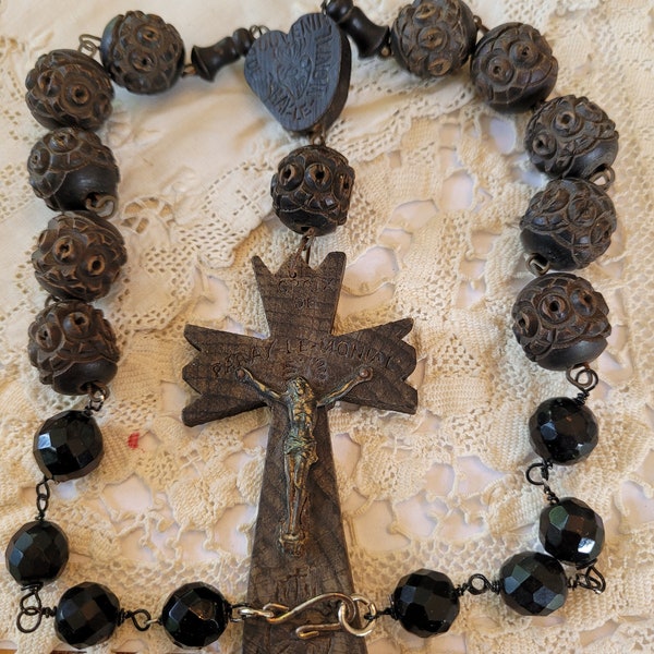 NUN'S CROSS  vintage assemblage rosary bead necklace