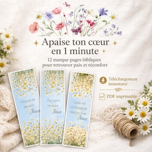 Marque page biblique imprimable – 12 bookmarks chrétiens fleurs marguerites PDF A4 citation Jésus paix chrétienne
