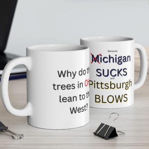 Ohio Rivalry Mug, Michigan Sucks Pittsburgh Blows, Midwest Humor Coffee Cup (15oz)