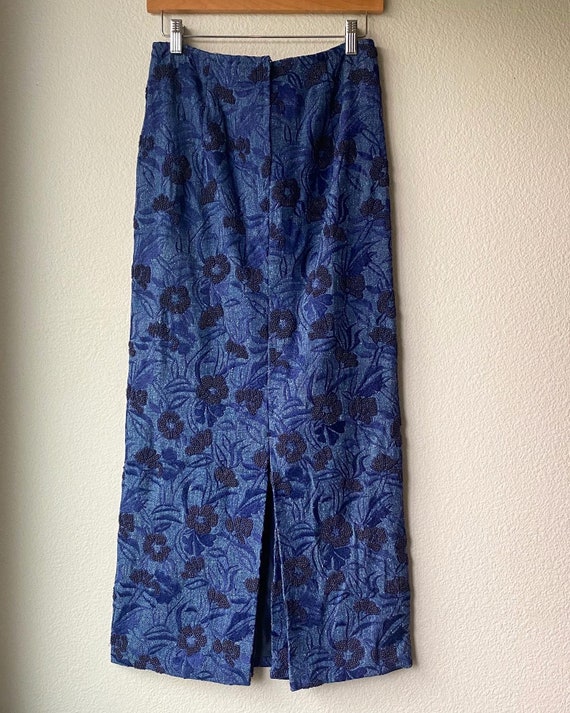 Vintage Embroidered Beaded Denim Maxi Skirt - image 1