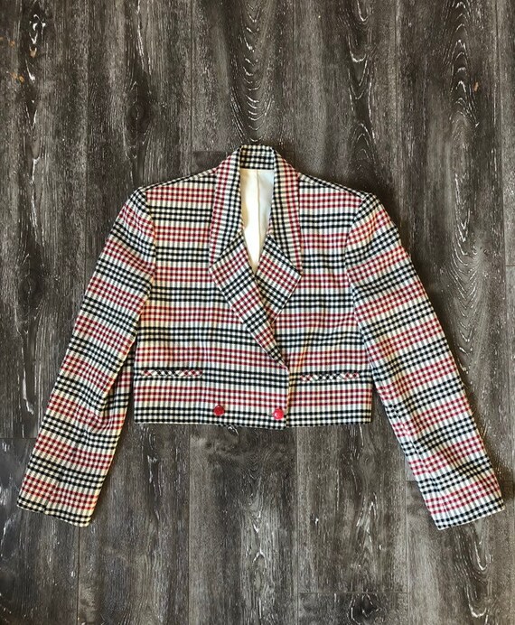 Plaid Wool Crop Blazer - image 2