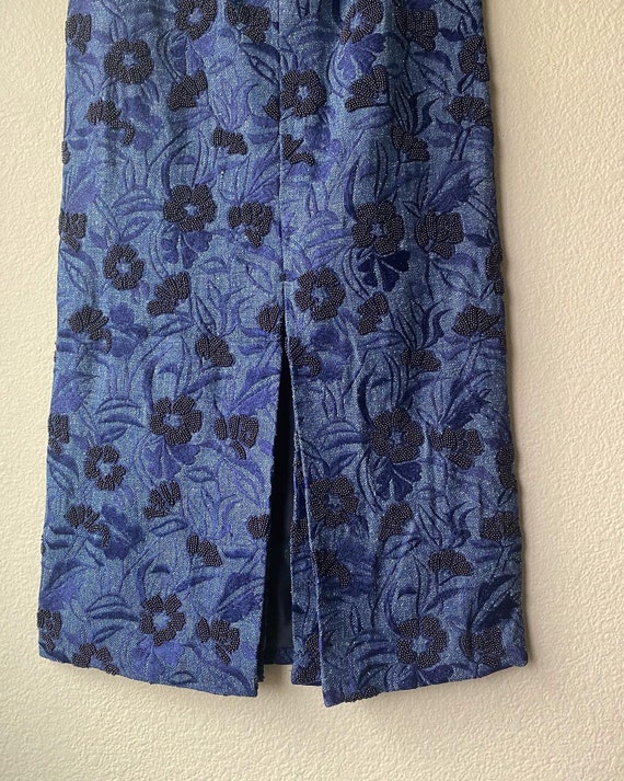 Vintage Embroidered Beaded Denim Maxi Skirt - image 2