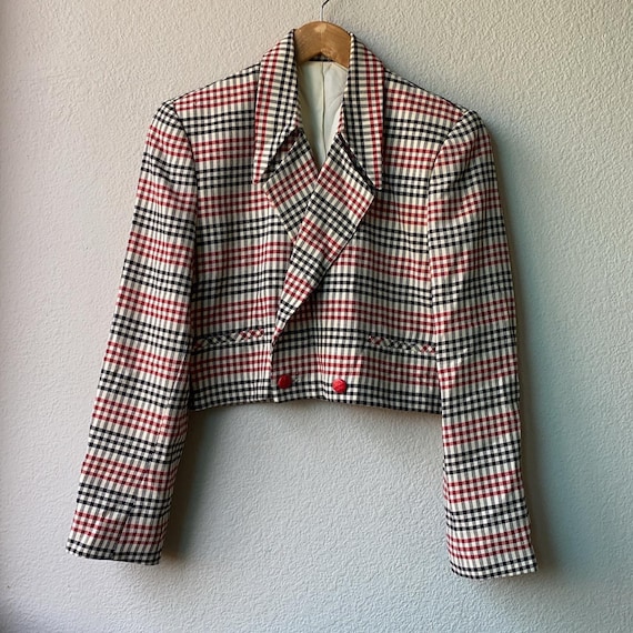 Plaid Wool Crop Blazer - image 1